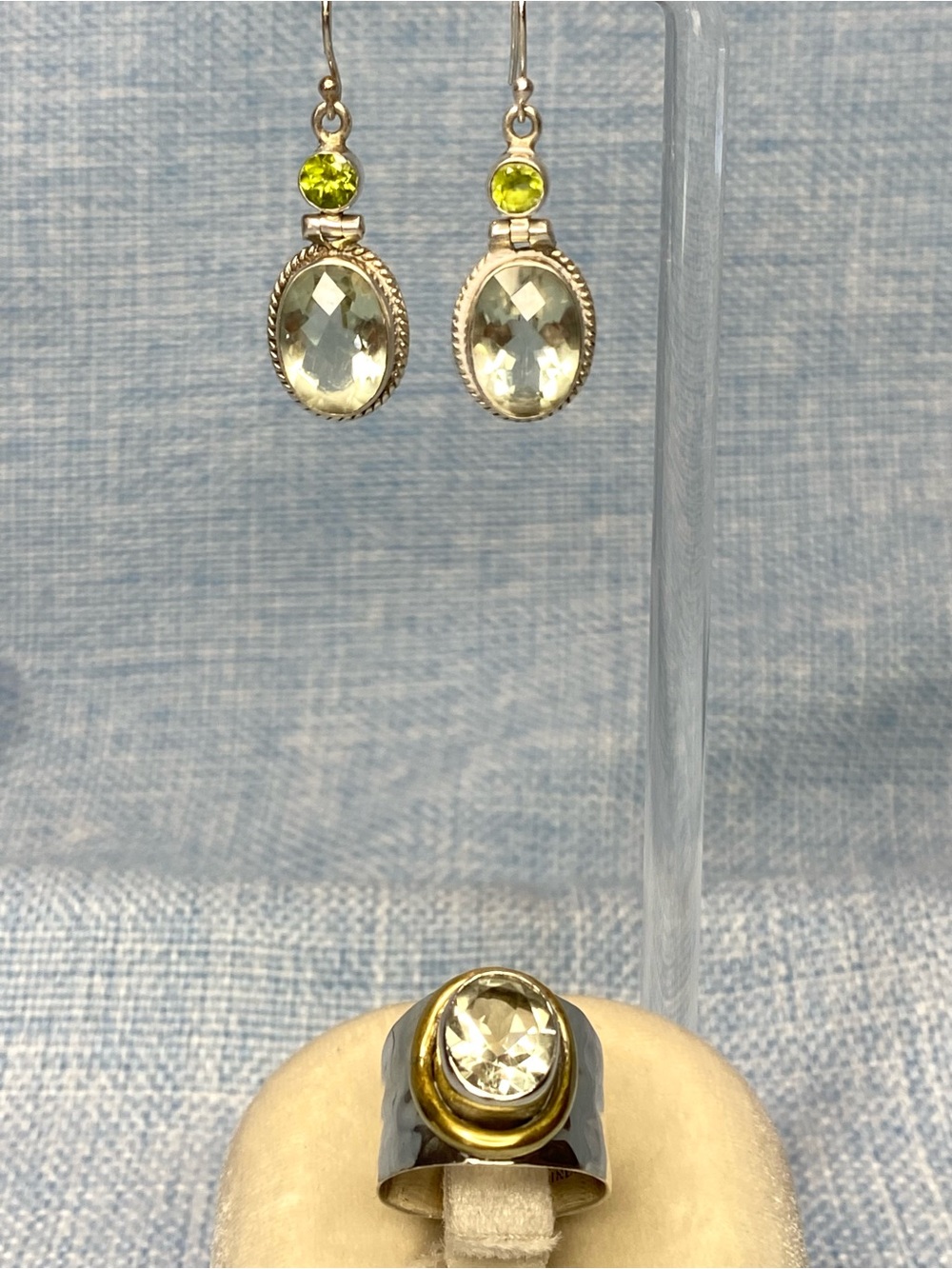 Green Amethyst Statement Ring & Matching Earring Set